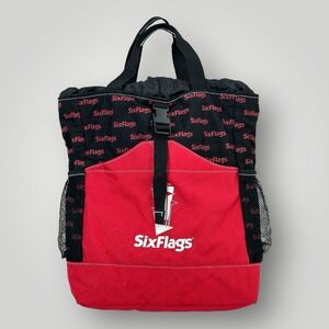 Vintage‎ Six Flags Backpack Red Black Travel School Bag 17x14